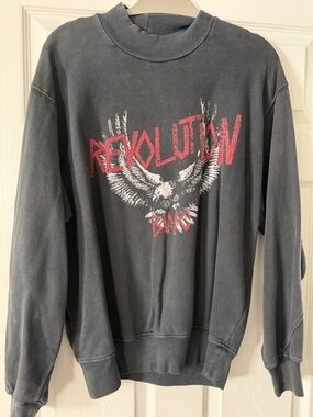 Anine Bing Charcoal Gray Crewneck with Red 'Revolution' Graphic